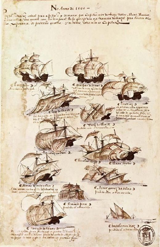 unknow artist Sedan Vasco da Gama oppnat sjovagen to Ostindiev via Gobabopps udden avseglade a fleet pa twelve vessel wonder charge of Cabral the 9 Mar 1500 in orde